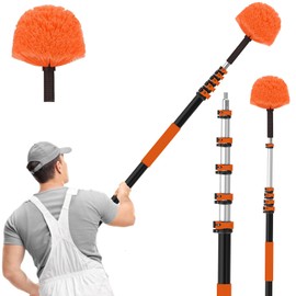 SISUPASSIE 30FT Reach Cobweb Duster with Extension Pole, High Ceiling Long Duster with 5-24FT Telescoping Pole, Spider Web Brush for Indoor Outdoor Use