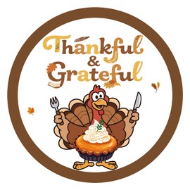 SerpizePaty 60pcs Thanksgiving Stickers, 2" Turkey Stickers with Pie for Kids, Fall Thankful & Grateful Stickers for Friendsgiving Envelope Seal Goodie Bags Party Favors Decorations