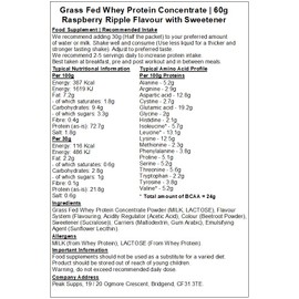 Whey Protein Powder Concentrate - All Flavours - Grass Fed (Raspberry Ripple, 60g)