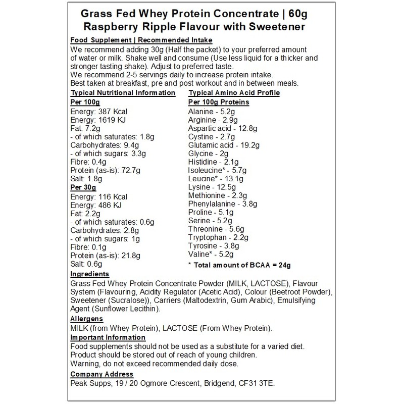 Whey Protein Powder Concentrate - All Flavours - Grass Fed