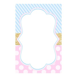 30 Blank Cards Invitations Thank You Cards Blue Pink Baby Shower Gold + 30 White Envelopes