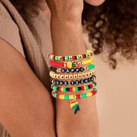 FAERLIIRY Juneteenth Bracelets African Bracelets for Black Women Black History 1865 Jewelry Adjustable Jamaica Ethnic Tribal Heishi Bracelet African Independence Day Jewelry(Africa-C)