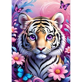 QQYRHN Tiger Diamond Painting Kits for Adults Beginners, 5D Butterfly Diamond Art Kits, DIY Round Full Drill Flowers Diamond Dots Diamond Gem Art with Painting Kits for Home Wall Decor 12x16 Inch