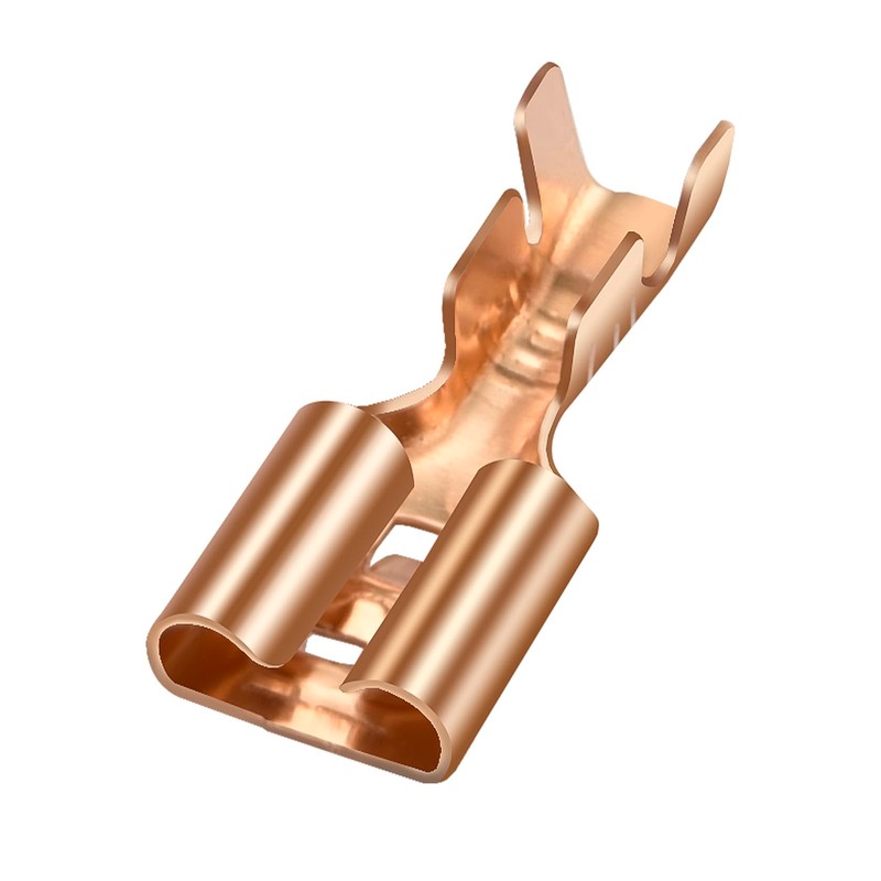 Heschen 100 Pcs Spade Crimp Terminals, 6.3mm, Brass, Non-Insulated, for