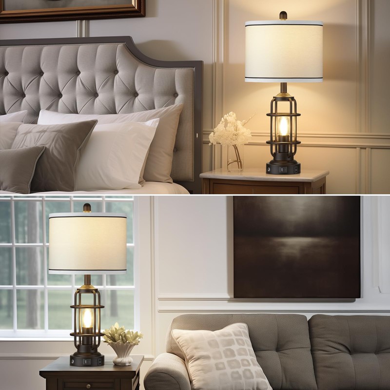 26" Modern Lamp for Living Room, Industrial 3-Way Dimmable Beside