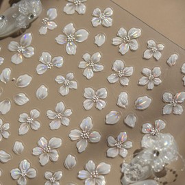 Proxima Direct 1Sheet Flower Nail Sticker for Nail Art, 5D Embossed White Flower Nail Decals Summer Hibiscus Spring Summer Nail Art Supplies for Women Girls (White)