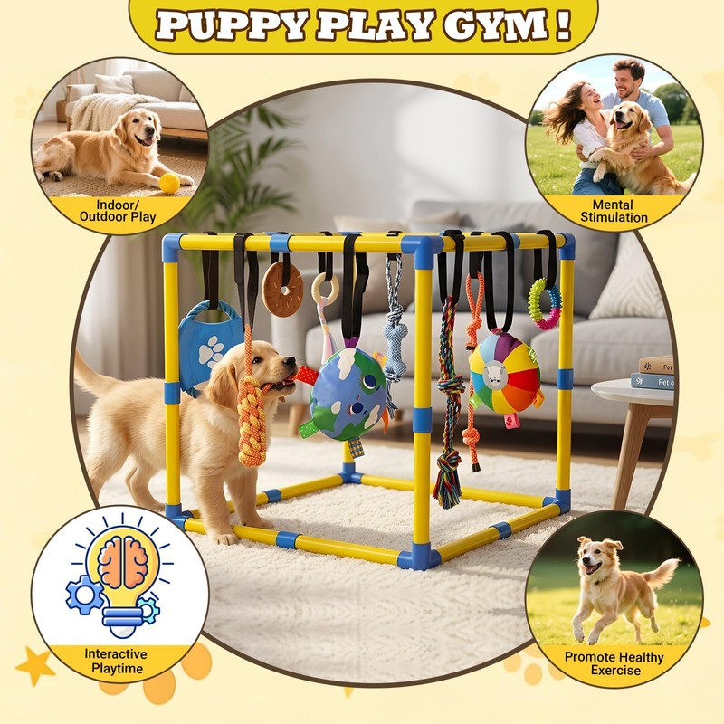 Puppy Play Gym with 10 Hanging Toys, 23.6" Removable Small