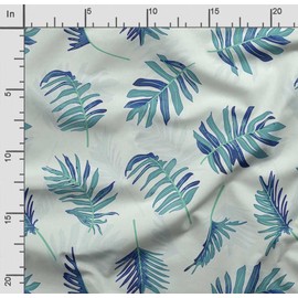Soimoi Leaves Print - Blue, Canvas Fabric Material - 56 Inch Wide, 1 Metre, Unstitched Fabric for Upholstery, Bags, Workwear and Outdoor Gear.