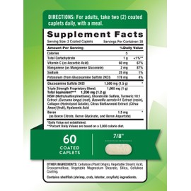 Nature's Truth Glucosamine Chondroitin MSM Complex | 60 Caplets | with Turmeric | Triple Strength Formula | Non-GMO and Gluten Free Supplement