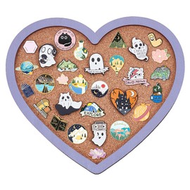 BENECREAT Purple Heart Pin Cork Board Bulletin Display Board, Wall Mounted Cork Board for Brooch Pin Storage, Office Home Festival Valentine's Decor, 6.9x7.8inch