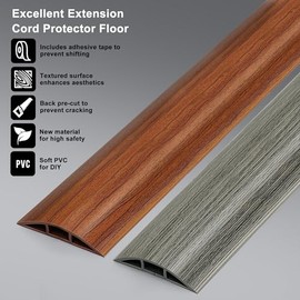 Cubierta para cable de piso de 121.92 cm, piso de madera amarillo para ocultar, protector de cable suave, cubierta para cable de piso, cubierta para cable de extensión para cables, cavidad del cable: