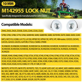 10mm M142955 Lock Nut Set for John Deere 2025R, 2027R, 2032R, 317 320 Skid Steer, 4210, 4310, 4410, CT322 Compact Track Loader, Gator HPX 4X2 Diesel, Gator HPX 4X2 Gas, Gator HPX 4X4 Diesel, 10PCS