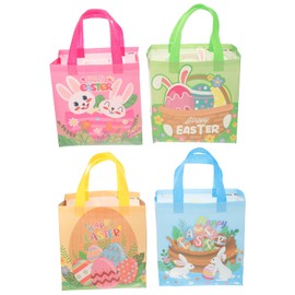 JOINPAYA 4pcs Easter Tote Bags: Reusable Bag Bunny Easter Egg Hunt Party Treat Pouches Non-Woven for Festival Present Handheld Candy Packaging