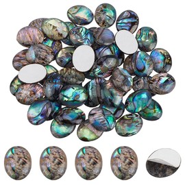 WADORN 50Pcs Abalone Shell Cabochons, 10x8mm Imitation Abalone Flat Round Loose Cabochons No Hole Colorful Single-Sided Oval Paua Stone Shell Cabochons for DIY Crafting Bracelet Necklace Making
