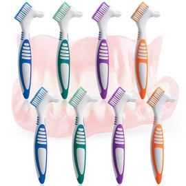 8 Stück Tragbare Prothesenzahnbürste, Mit Mehrschichtigen Borsten Und Ergonomischem Gummigriff, Effektive Zahnprothesenreinigung Premium Harte Zahnersatzbürste, Zahnbürste Für Prothesen(4 Farben)