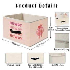 JWVK Coquette Pink Bow Western Howdy Storage Bins, Trendy Funky Y2K Disco Ball Preppy Cowgirl Collapsible Fabric Storage Basket Organizer for Clothes Toys Books Girls Dorm Bedroom