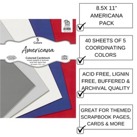 Accent Design Paper Accents Cardstock Variety Pack 8.5x11" 40 Sheets – Americana Colored Cardstock, Card Stock, Construction Paper for Scrapbooking, DIY, and Art Projects
