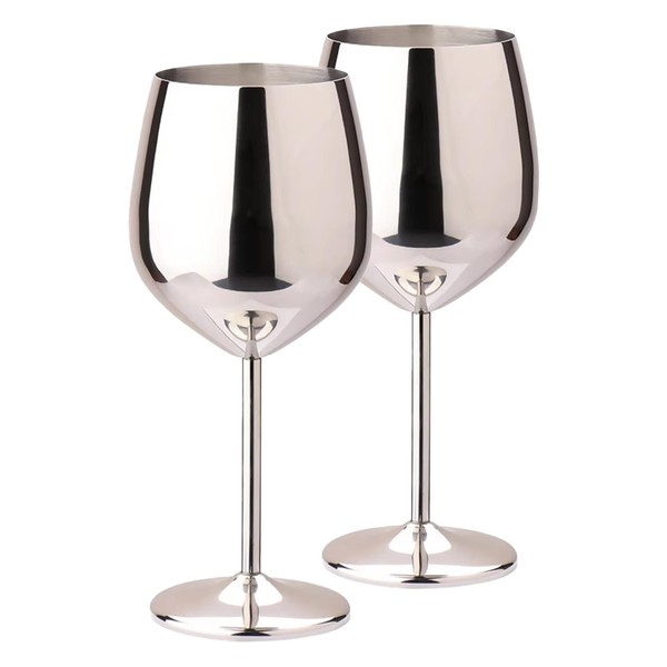 TJ Wine Glasses Stainless Steel Set of 2, Unbreakable Wine