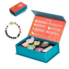 YGLINE Constellation Stone Box,Crystals Gift Set, Zodiac Signs Healing Crystals Birthstones with Beaded Bracelet, Box Set Gifts (Aquarius)