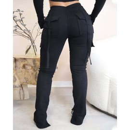 DINGANG Casual Drawstring Cargo Sweat Pants for Women High Waisted Stretch Sweatpants Elastic Waistband Pocket Loungewear