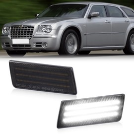 POPMOTORZ Front Fender White LED Side Marker Lights Compatible With 2005 2006 2007 2008 2009 2010 2011 2012 2013 2014 Chrysler 300 300C Fender LED Side Marker Lamps Smoked Lens 2 PCS