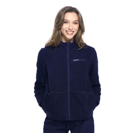 Dagacci Medical Uniform Unisex Warm Up Zip Front Fleece Scrub Jacket for Women and Men, Navy, XL