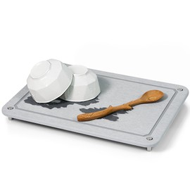 Plentio Stone Drying Mat for Kitchen Counter, Diatomaceous Dish Drying Mats Superb Absorbent with Non-Slip Stainless Steel Feet for Dishes, Bottles and more, 15.7"(L)×11.8"(W), Light Grey Square