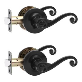 Voraus 2 Pack Interior Door Handles with Turn Lock,Matte Black Privacy Interior Door knobs，Door Locks Bathroom Lever Door Handle