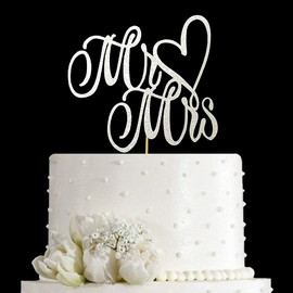 Decoración para tartas con texto en inglés "Mr and Mrs", con purpurina plateada de doble cara