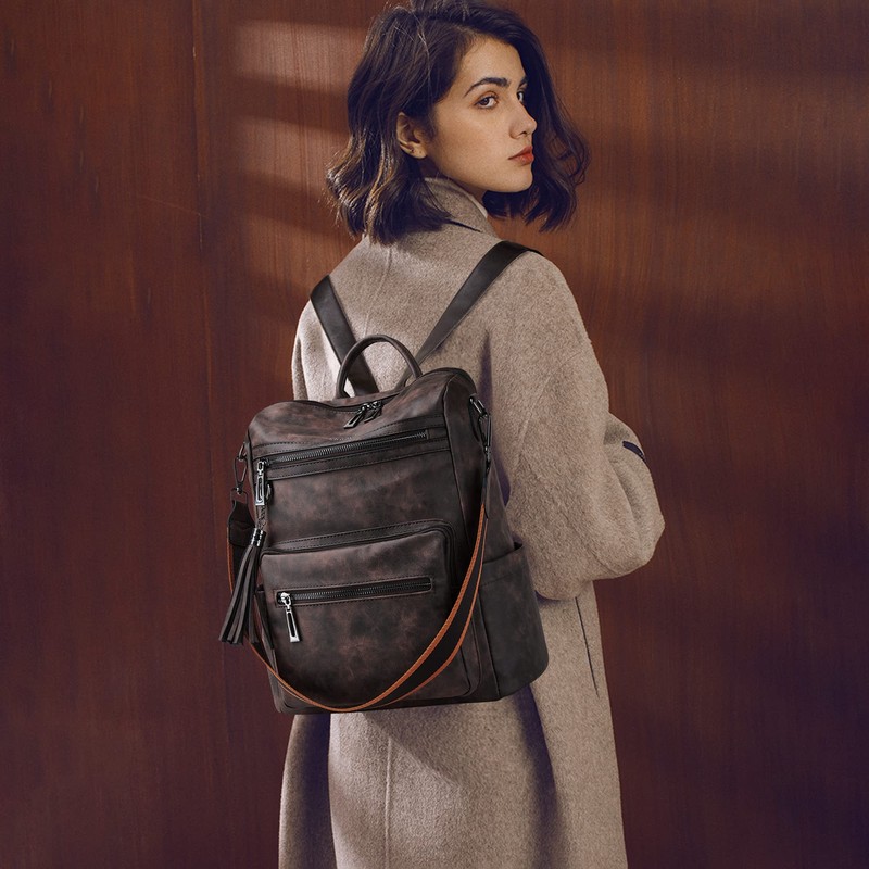 Shrrie Backpack Purse for Women Leather Backpack Fashion Designer Travel