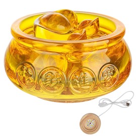 vskikris Chinese Feng Shui Decor Crystal Glass Golden Treasure Basin with Ingot/Yuan Bao Prosperity Money Decor Money Bowl Luck Figurine for New Year & Housewarming Home Office