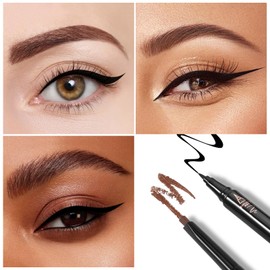 Boobeen Eyeliner and Eyebrow Pencil Dual Ended, Liquid Black Eyeliner with Eye Brow Definer Pencil for Women, Natural Eye Makeup