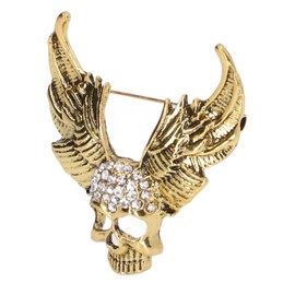 Crystal Skull Head Brooch, Fashion Drill Skull Brooch Handmade Exquisite for Coat for Suit (Old Gold)