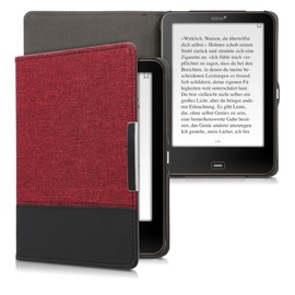 kwmobile Case for Tolino Vision 1/2 / 3/4 HD - PU Leather and Canvas Protective e-Reader Cover Folio Case - Dark Red/Black