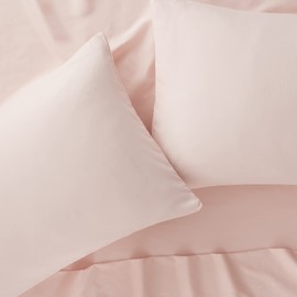 Serta Simply Clean Super Soft Hypoallergenic Stain Resistant Deep Pocket 4 Pieces Solid Bed Sheet Set, Queen, Blush Pink