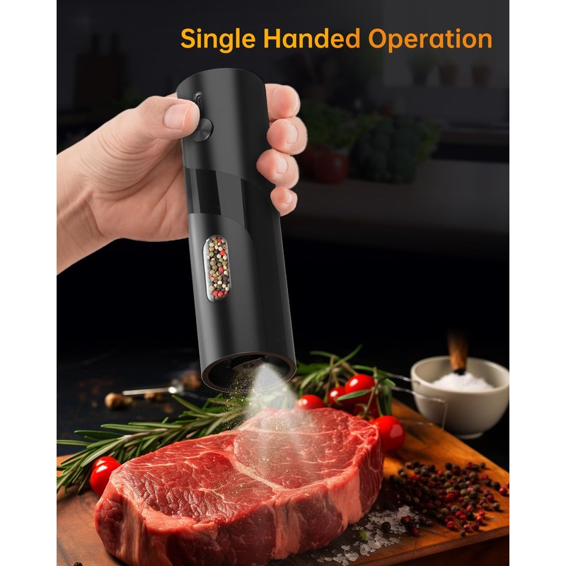 CIRCLE JOY Electric Pepper Mill Grinder, Top-Refill Rechargeable Black Pepper