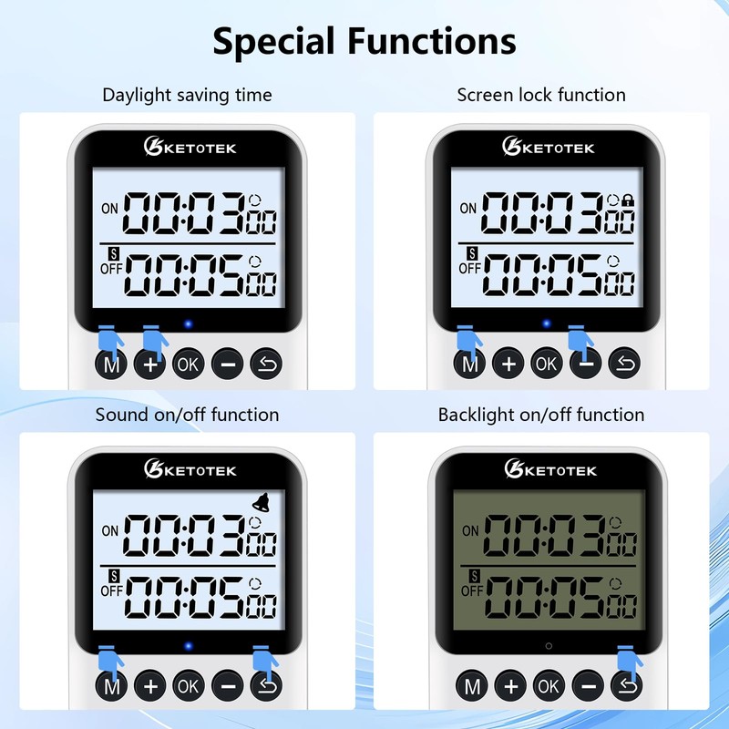 KETOTEK KTTS02 Digital Timer Socket with Backlight, Endless Cycle Switch,