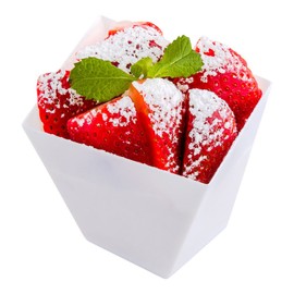 5.5 Ounce Disposable Dessert Cups, 100 Square Party Serving Cups - Serve Snacks, Mousse, Parfaits, or Puddings, For Weddings or Catered Events, White Plastic Appetizer Cups - Restaurantware