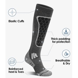 CAOZITOU 2 Pairs Ski Socks for Mens Women 6-9, Merino Wool Thermal Winter High Performance Breathable Thick Socks for Outdoor Sports Skiing Snowboarding (DarkGrey)