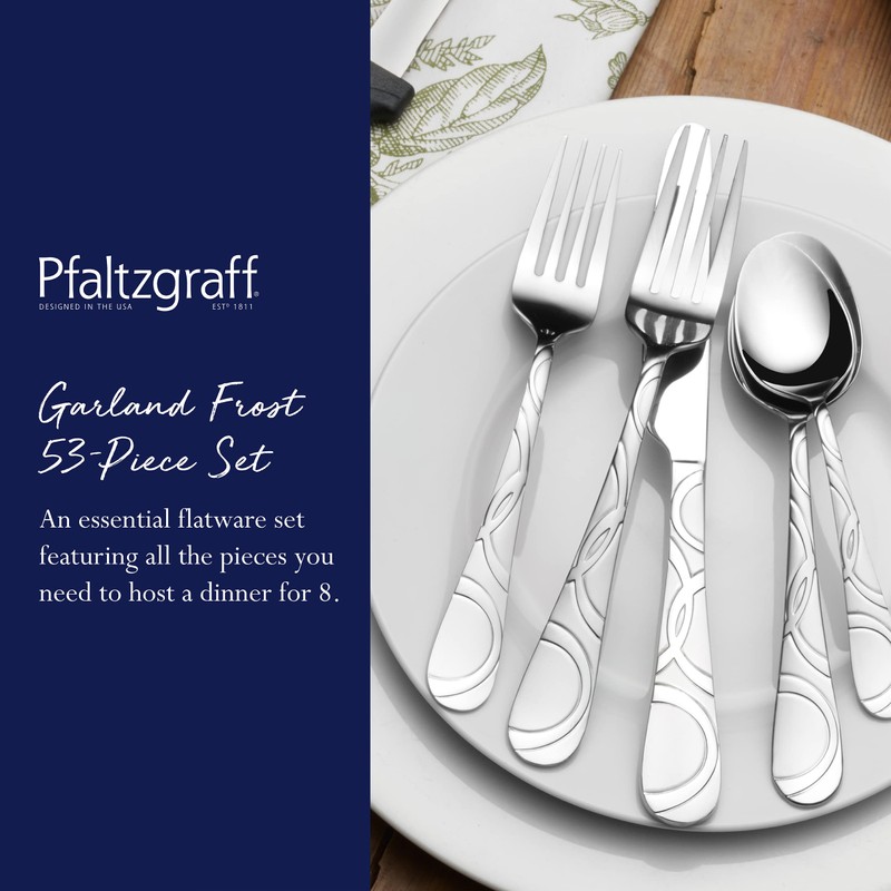 Pfaltzgraff Garland Frost 53-Piece Stainless Steel Flatware Serving Utensil Set