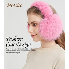 Mottico Winter Ear muffs for Women Girls, Fluffy Ear Warmer with Thick Faux Ear Covers, Foldable for Convenience! (Bright Pink)