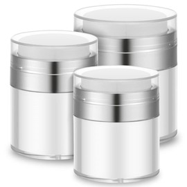 TAVVKE 3PCS Empty Airless Pump Jar, 15+30+50ml Cream Jar Vacuum Bottle Dispenser, Portable Refillable Airless Cosmetic Pump Container for Skincare Cream, Creams, Lotions, Cosmetics