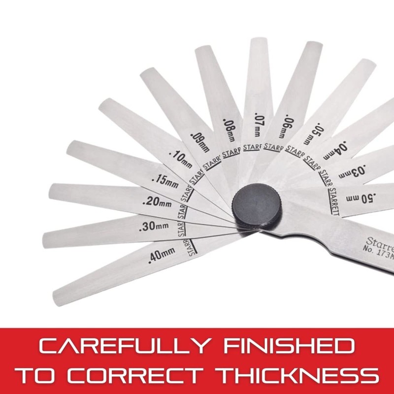 Starrett 173MAT Thickness Gage Set With Tapered Leaves, 0.03-0.50 mm