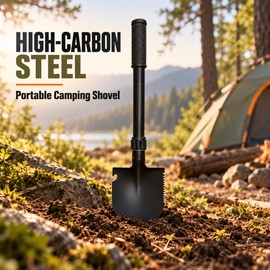 Folding Shovel for Camping and Outdoor Use – Portable Carbon Steel Digging Tool with Compass for Hiking and Car Kits