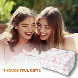 CosxHabitat Coquette Pink Bow Blanket, Preppy Cute Girly Bow Aesthetic Throw Blanket for Couch Bed Girls Dorm Bedroom Apartment Decor, Back to School Dorm Gifts for College Girls, 50x60 Inches