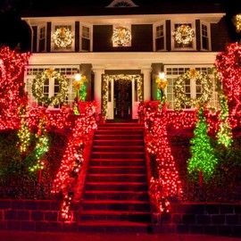 Dazzle Bright 2 Pack Solar String Lights Outdoor, Total 80FT 240LED Solar Powered Waterproof Fairy Lights 8 Modes, Copper Wire Lights for Christmas Patio Party Tree Yard Decoration (Red)