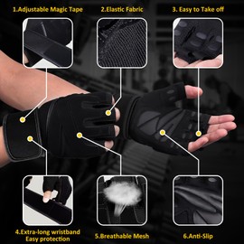 LEFAFA Gym Gloves, Workout Gloves with Wrist Wrap Support for Men and Women, Weight Lifting Gloves with Excellent Grip, Full Palm Protection for Training, Fitness, Hanging, Pull ups (X-Large)
