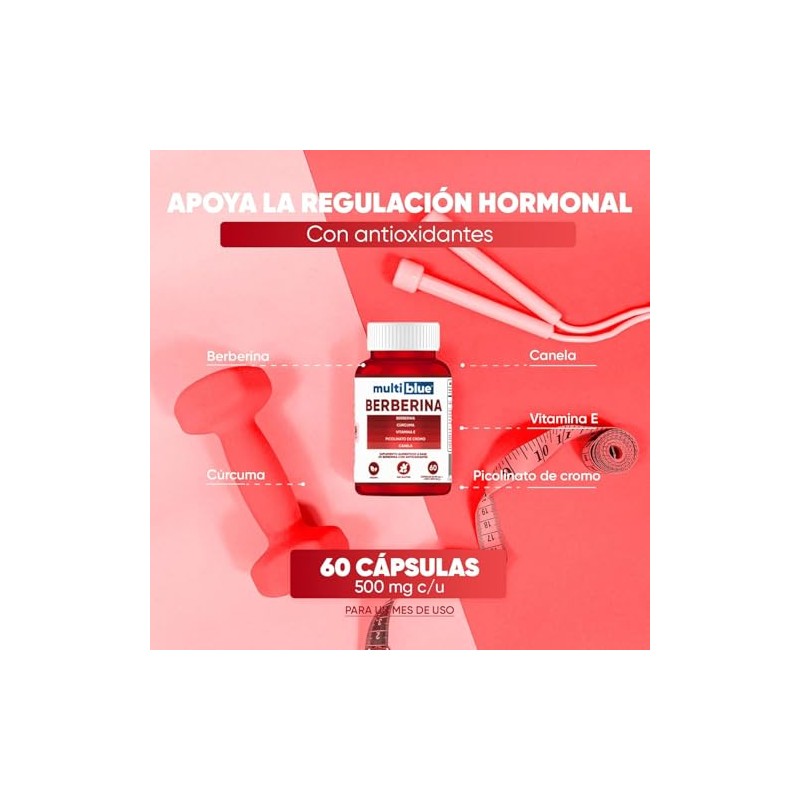 Berberina 60 Cápsulas | Suplemento Alimenticio con Vitamina E, Cúrcuma,