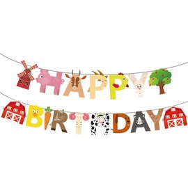 Finypa Farm Happy Birthday Party Banner - Farm Animal Theme Baby Shower and Birthday Decoration for 1st-4th Bdays