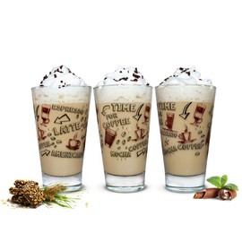 Sendez 6 Latte Macchiato Glasses 310 ml Coffee Glasses Drinking Glasses Tea Glasses with Coffee Print